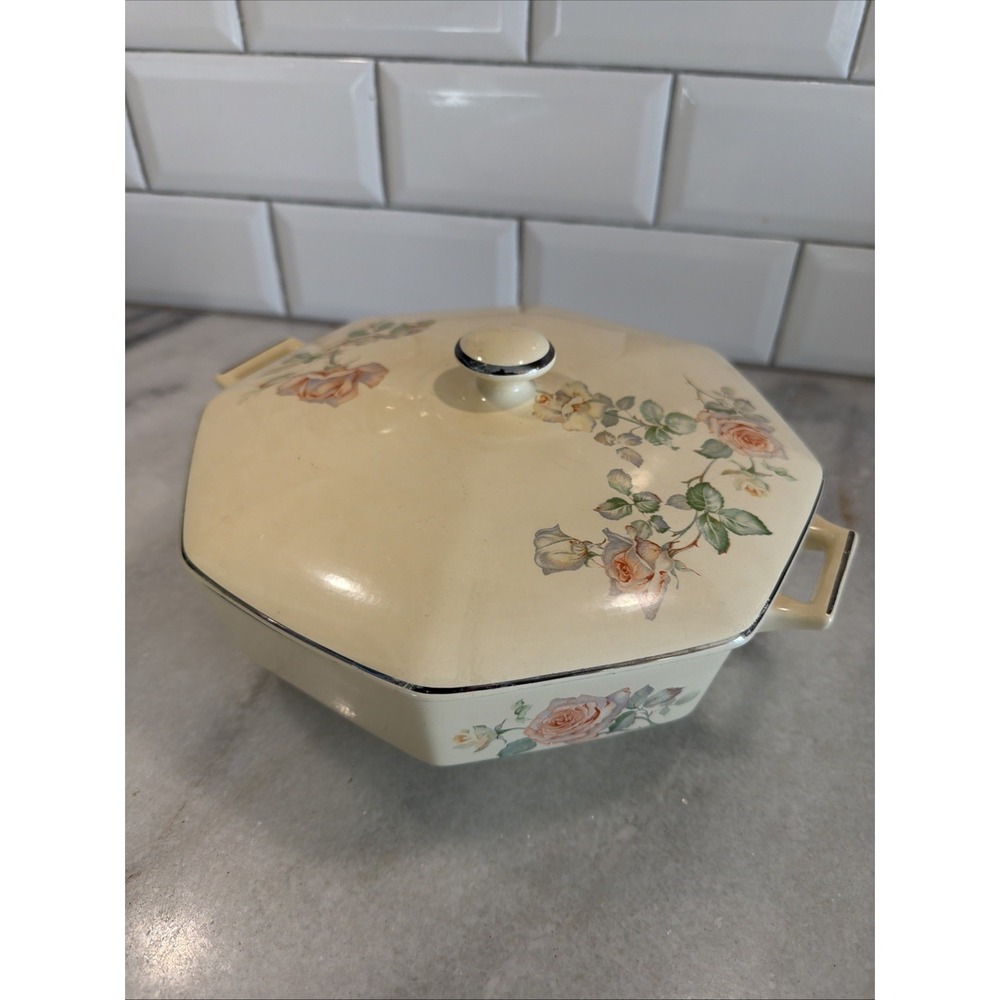 Vintage Homer Laughlin Casserole WV USA HLC Circa 1930's Antique Rose RARE ES009